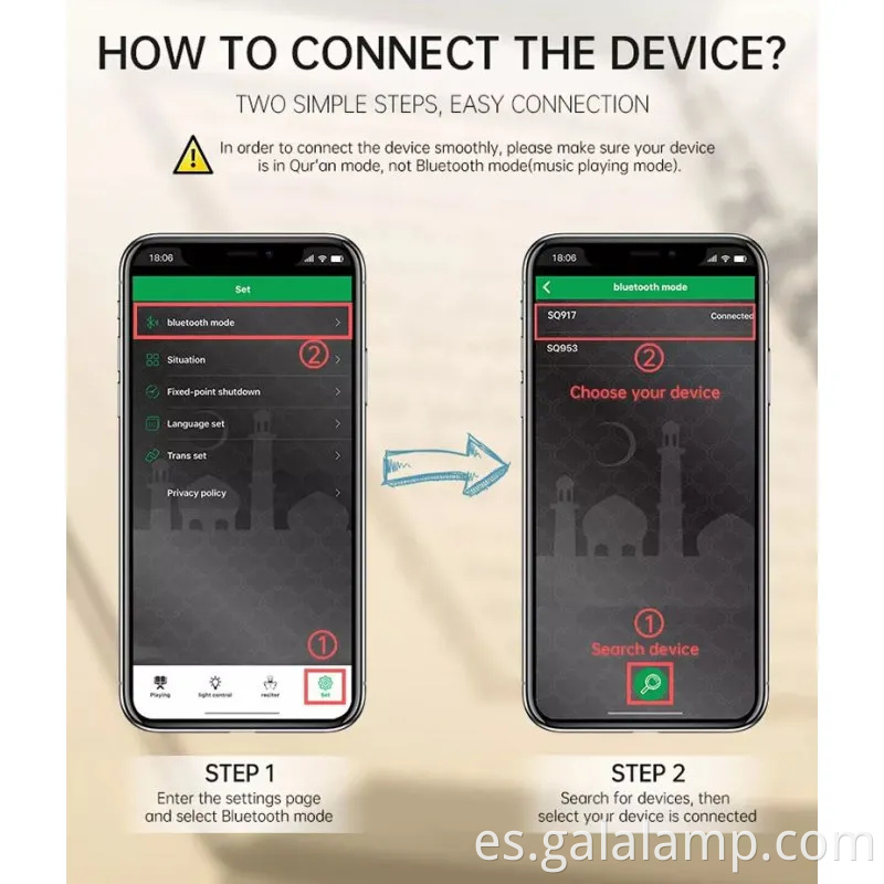 Elegante altavoz Bluetooth con recitación del Corán y luz de la noche blanda del Corán